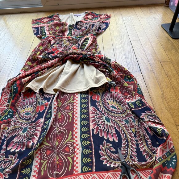 Harper Size M Multicolor Paisley & Floral Print Boho V-Neck Maxi Dress - Picture 16 of 16